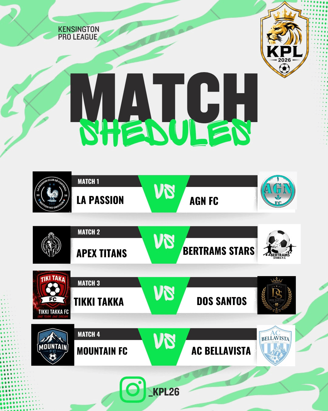 Earlier fixture poster — matches 1–4